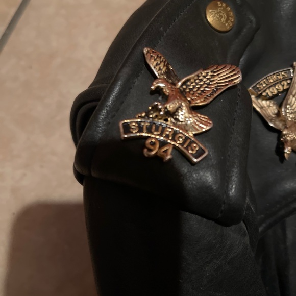 VTG Branded Garments Leather JKT. W/ Harley Davidson Patch. Sz. (42) . Sturgis - Picture 7 of 11